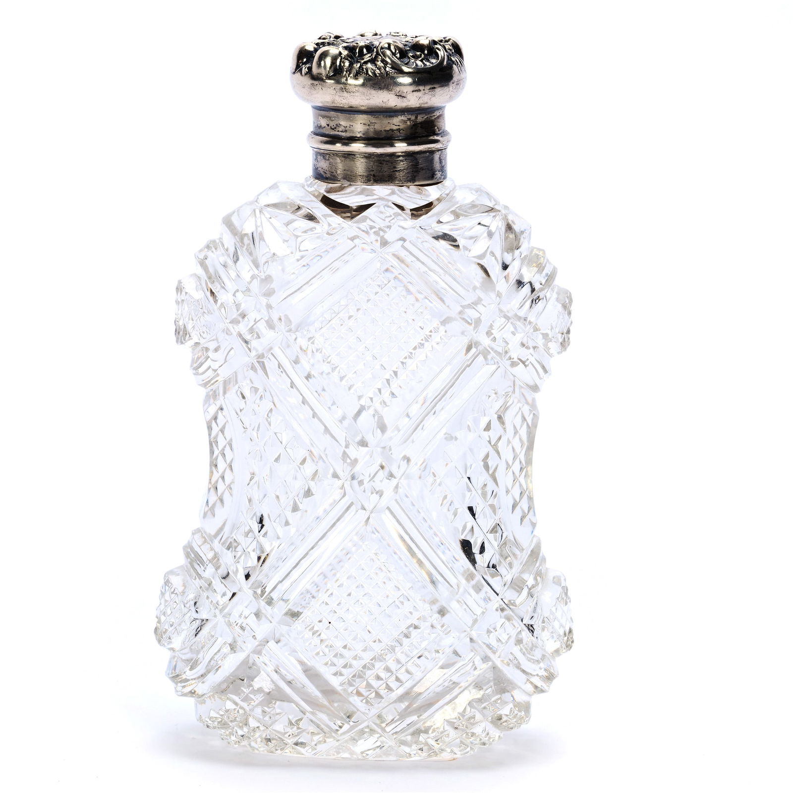 Pocket Flask, American Brilliant Cut Glass, Crosscutting & Bar Motif (1 of 4)