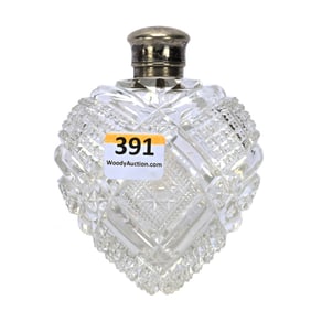 Perfume Bottle, Heart Shape, American Brilliant Cut Glass, Attributed To Unger Brothers