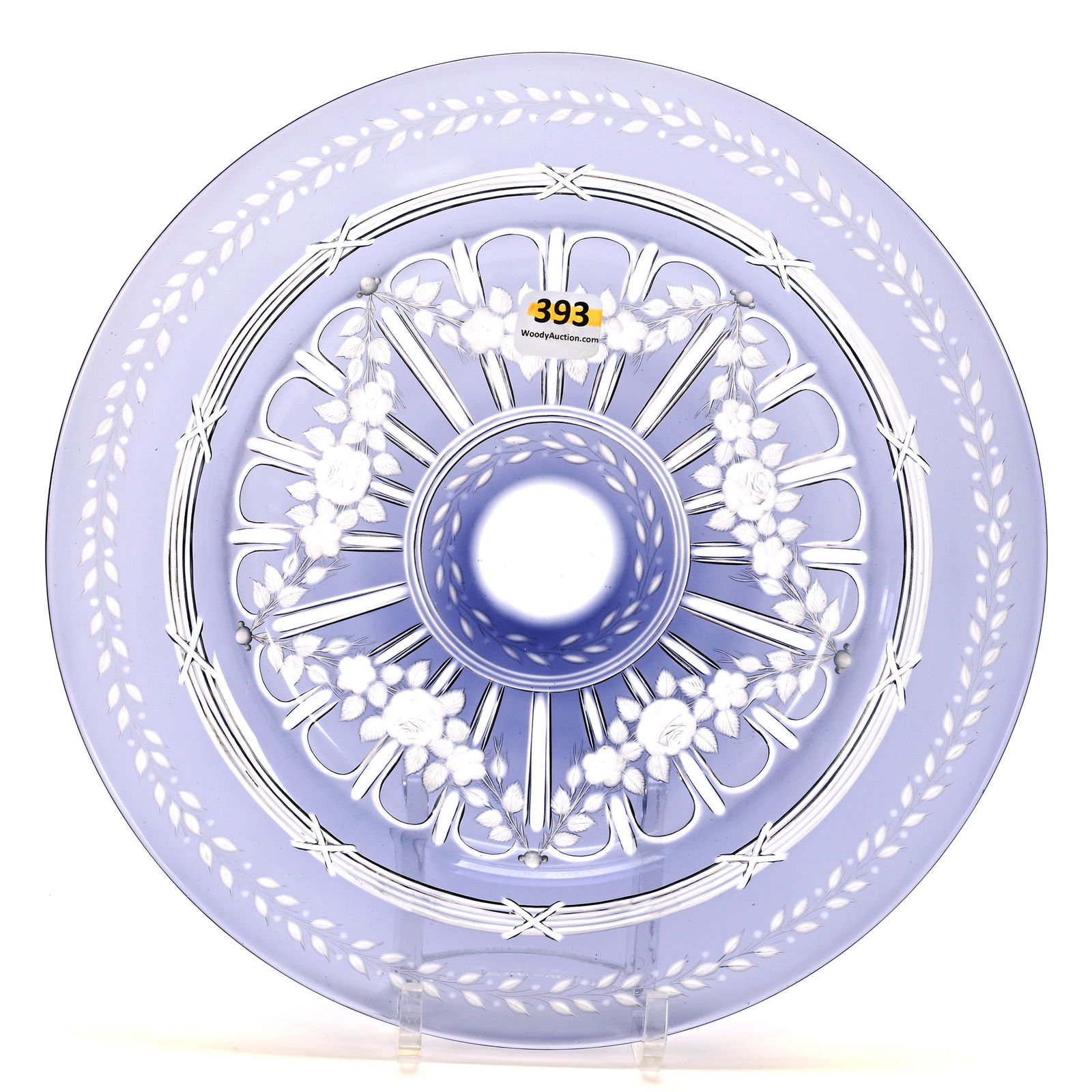 Plate, Brilliant Period Cut Glass, Amethyst Cut To Clear: Plate, Brilliant Period Cut Glass, Amethyst Cut To Clear, 1 x 10 x 10 Inches, Engraved Floral Garland Motif In Style Of Sinclaire And Stevens & Williams, 2 Pounds, New York Private Collection.