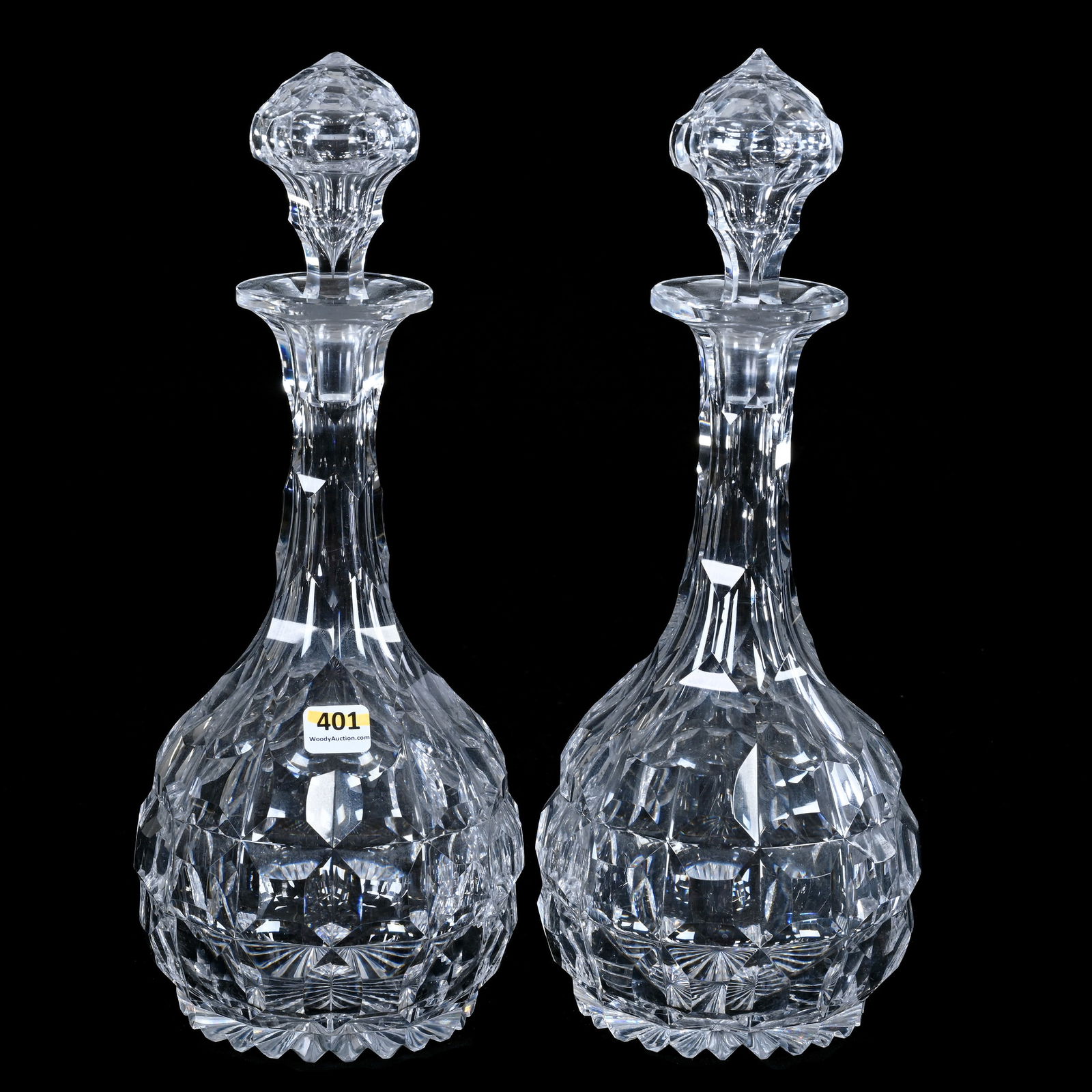 Pair Decanters, American Brilliant Cut Glass, Unique Beveled Block Design (1 of 3)