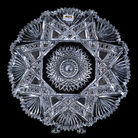 Tray, Eight-Sided, American Brilliant Cut Glass, Hobstar Center With Cane, Star, Crosscutting & Fan