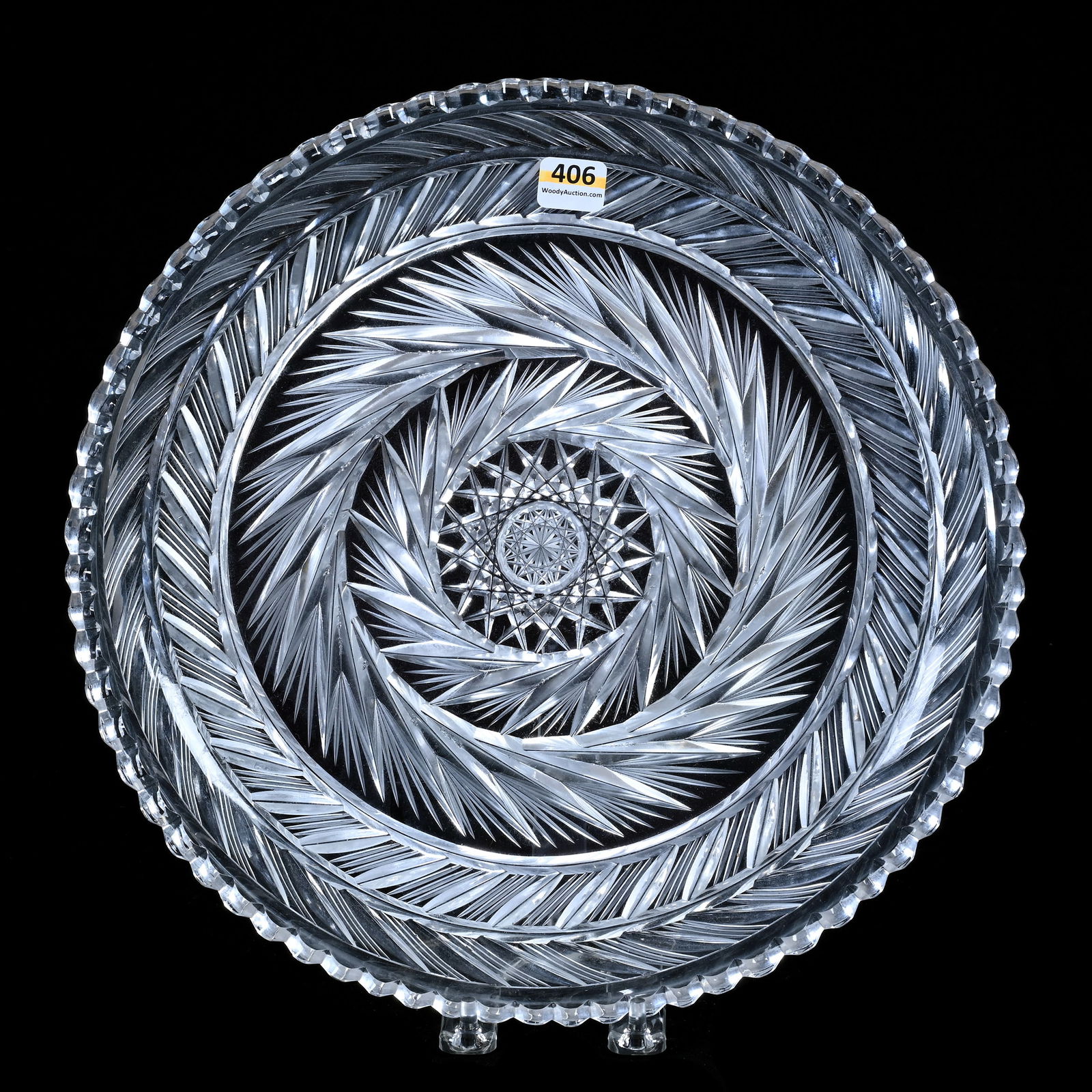 Round Tray, Cut Glass, Pinwheel Design With Frosted Miter Highlights (1 of 3)