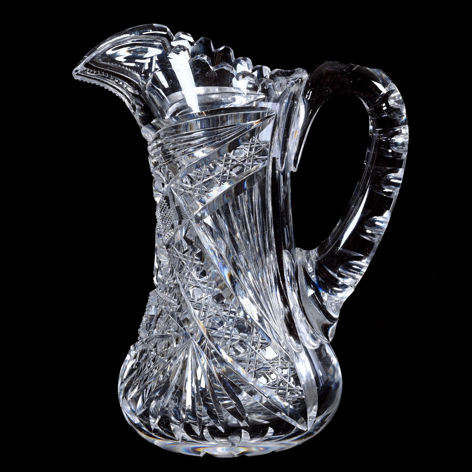 Pitcher, American Brilliant Cut Glass, Hobstar, Cane, Crosscutting, Star And Fan Motif (1 of 3)