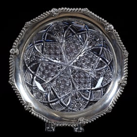 Bowl, American Brilliant Cut Glass, Six Alternating Sections Of Hobstar, Vesica, Block, Crosscutting