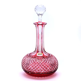 Decanter, American Brilliant Cut Glass, Red Cut To Clear