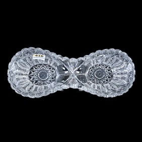 Double Relish, American Brilliant Cut Glass, Hobstar Border With Vesica, Cane, Zipper & Fan