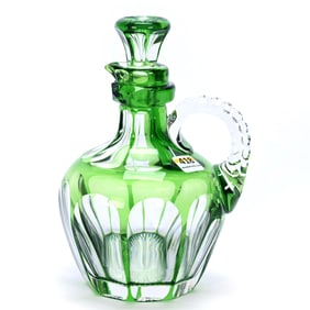 Whiskey Decanter, Brilliant Period Cut Glass, Green Cut To Clear