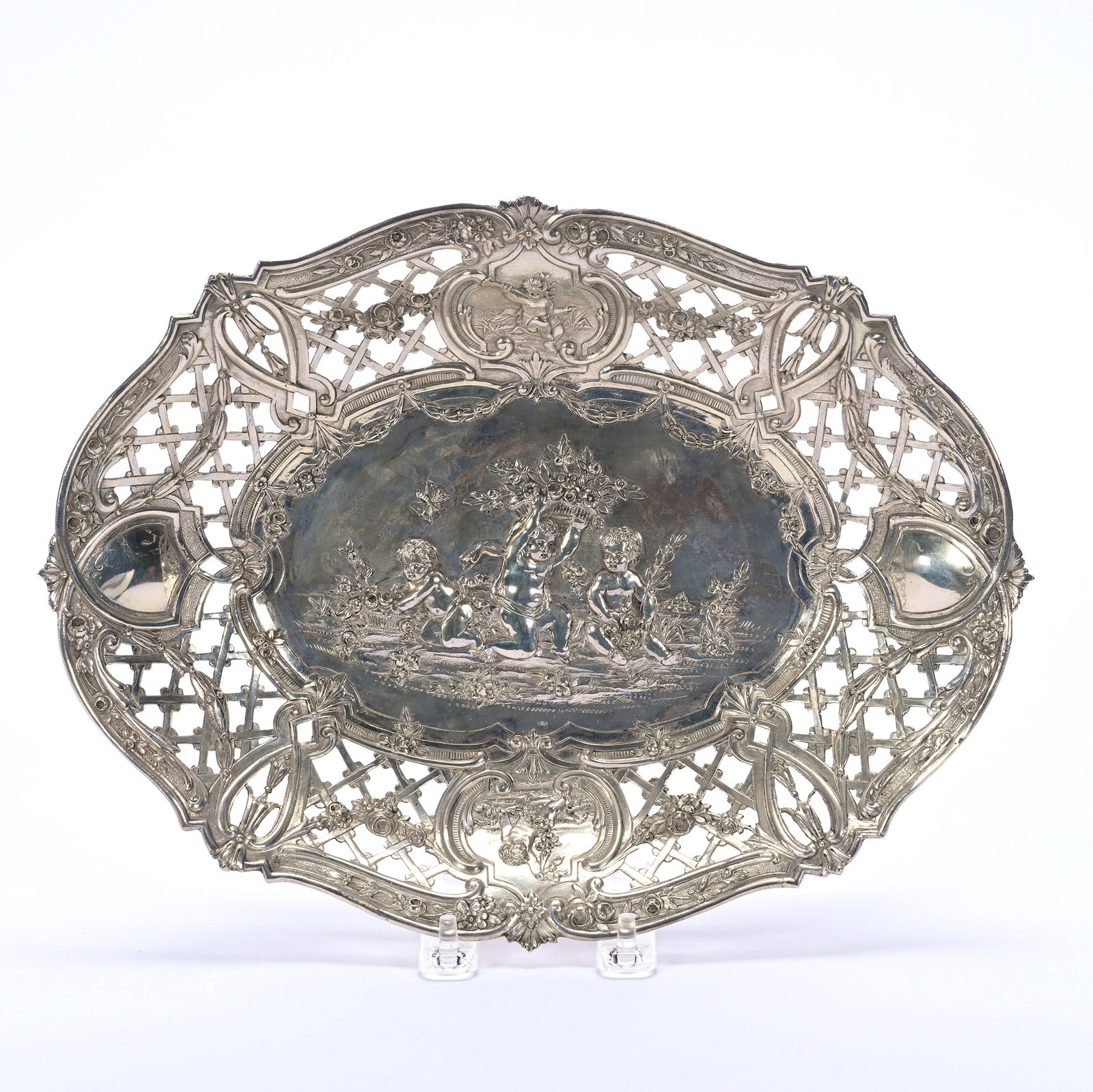 Solid Silver Oval Bowl, Marked J.Kurz, French swan mark indicating 800 purity (1 of 4)