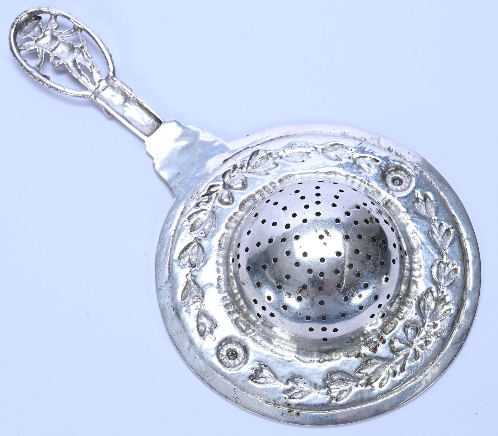 Solid Continental Silver Tea Strainer, Unidentified Hallmarks - 2