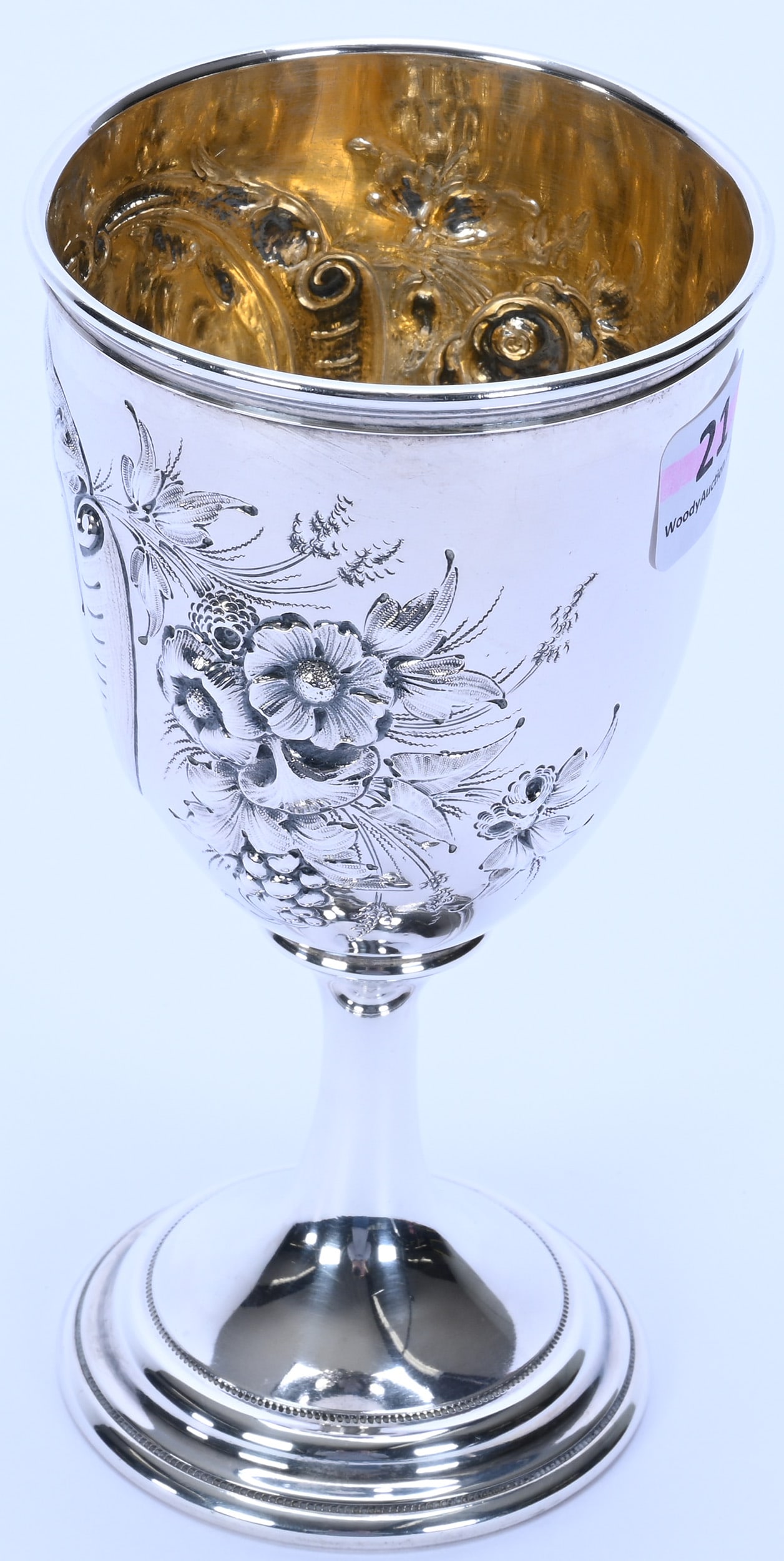 Solid American Coin Silver Goblet, Only Mark Is 16 Inside Stem - 2