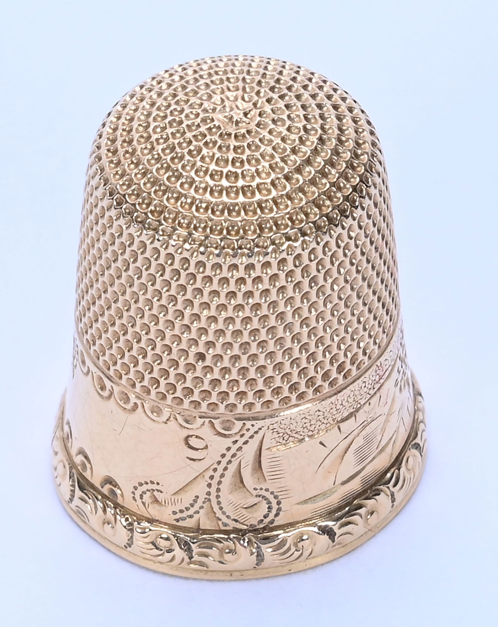 14k Solid Gold Thimble With Original Silk Lined Case - 2