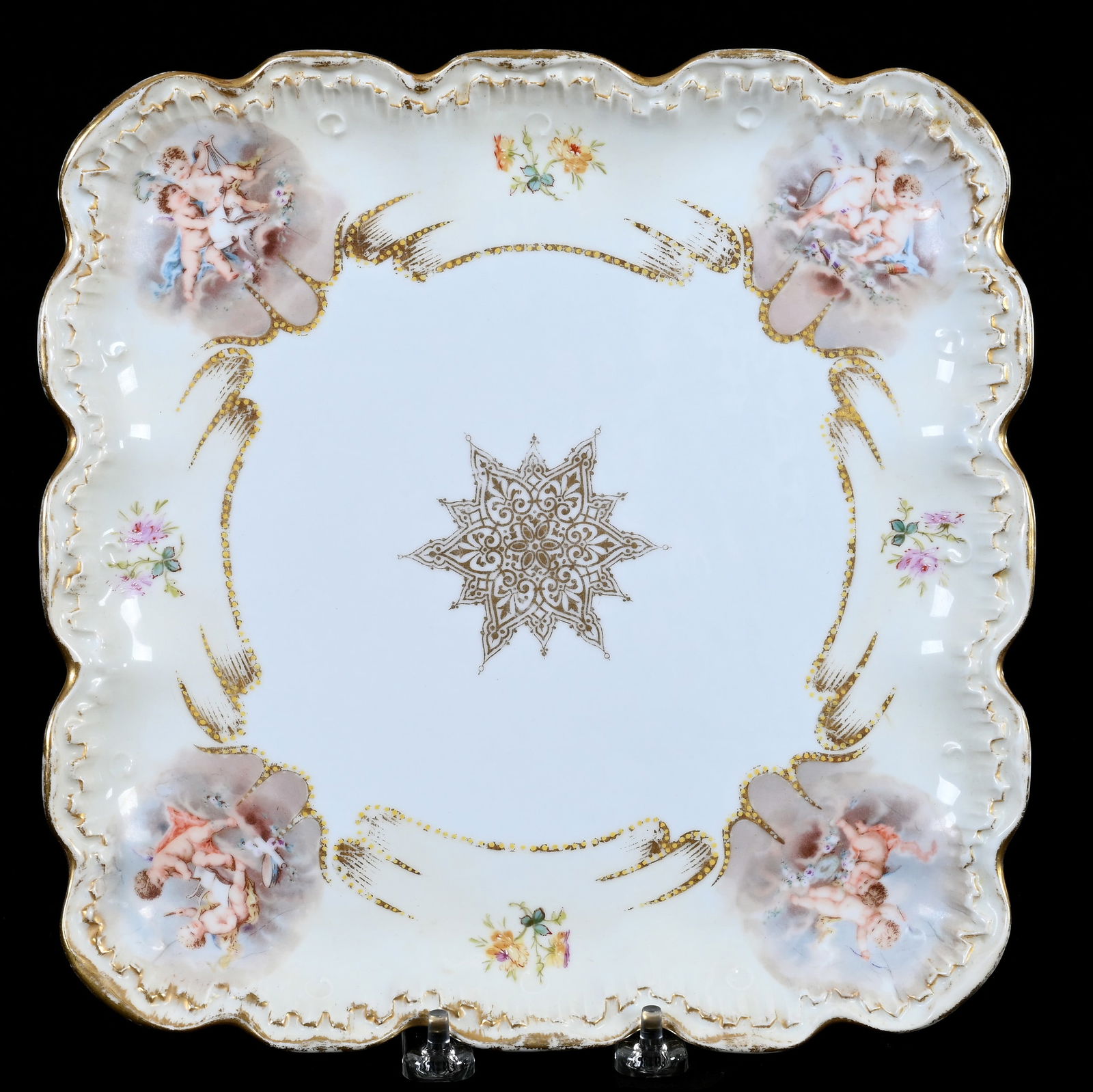 Square Tray Marked Limoges, White With Cream Border, Scenic Medallions: Square Tray Marked Limoges, White With Cream Border, Scenic Medallions, 0.75 x 10.25 x 10.25 Inches, Various Cherubs At Play Scenic Medallions, Gold Highlights, 1.4 Pounds, Dr. Harold & Audrey Eklund