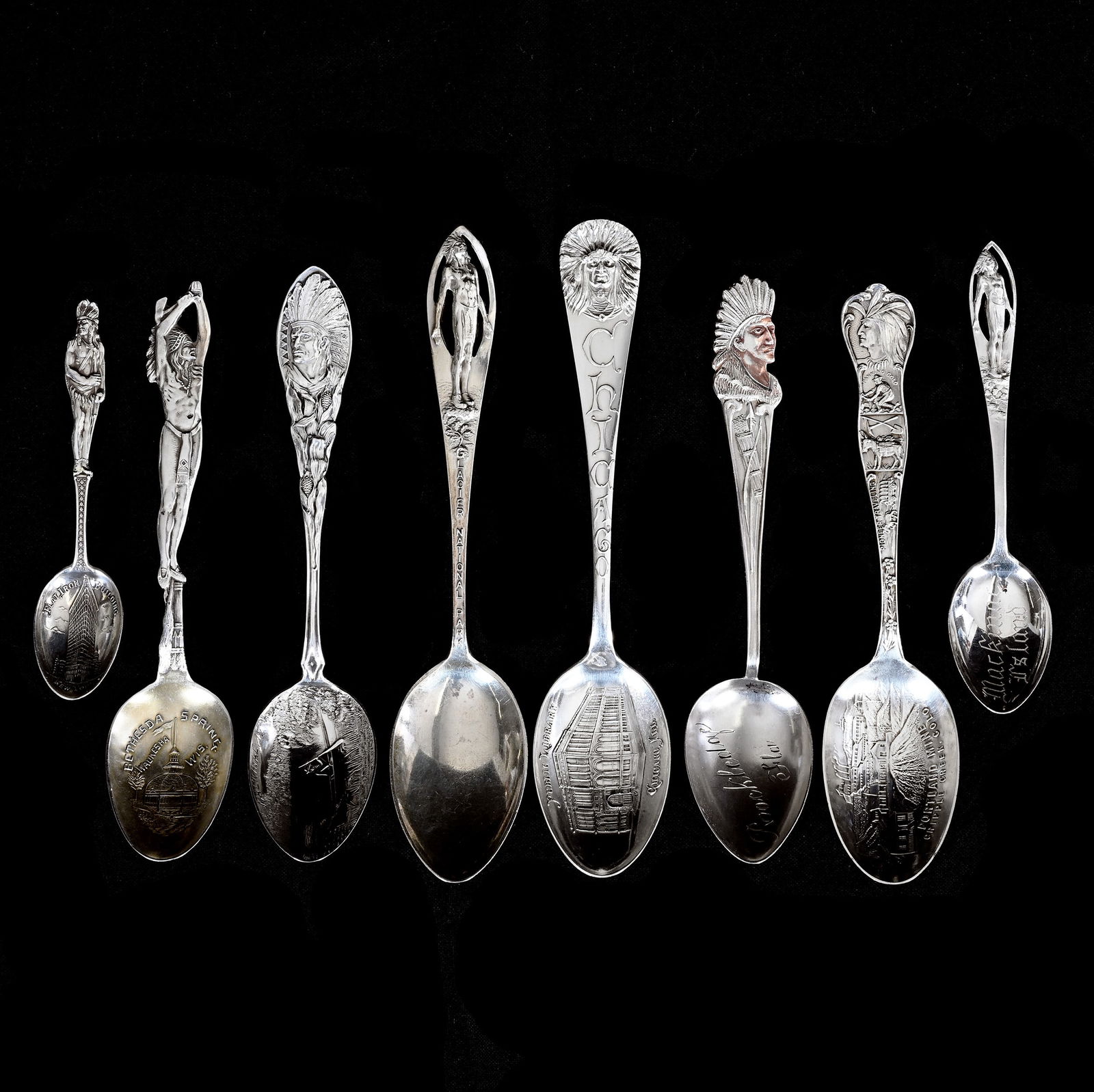 (8) Solid Sterling Silver Spoons, All With Native American Designs (1 of 2)