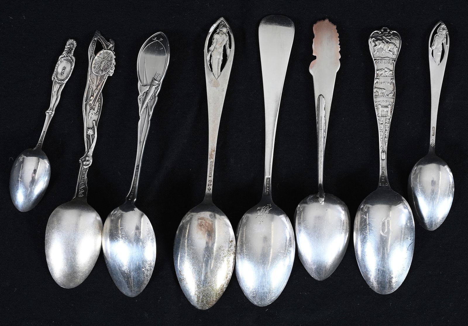(8) Solid Sterling Silver Spoons, All With Native American Designs - 2