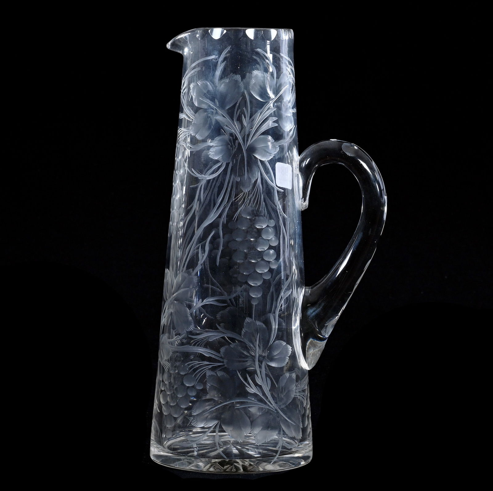 Tankard, American Brilliant Cut Glass, Engraved Vintage Motif, Pattern Engraved Handle (1 of 3)