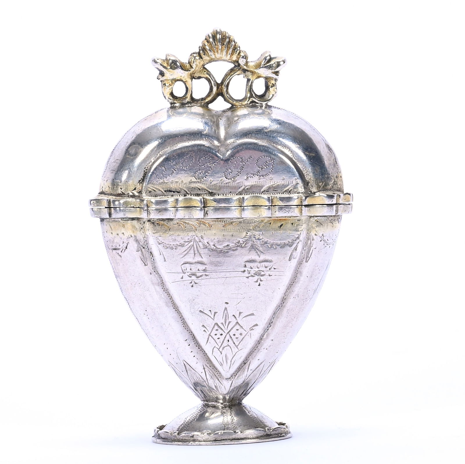 Solid Silver Scandinavian Heart Shape Vinaigrette On Pedestal, Unidentified Hallmarks (1 of 3)