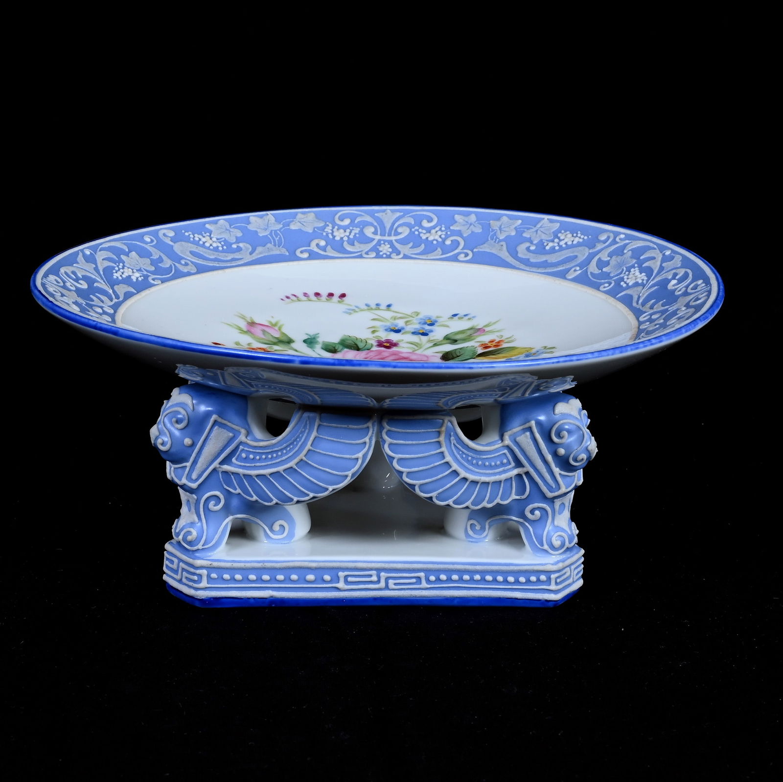 Pedestal Bowl Marked Nippon: Pedestal Bowl Marked Nippon, 3.25 x 7.75 x 7.75 Inches, Blue And White Wedgwood Type Design, Hand Painted Floral Decor, 1.3 Pounds, Dr. Harold & Audrey Eklund Estate, Iowa.