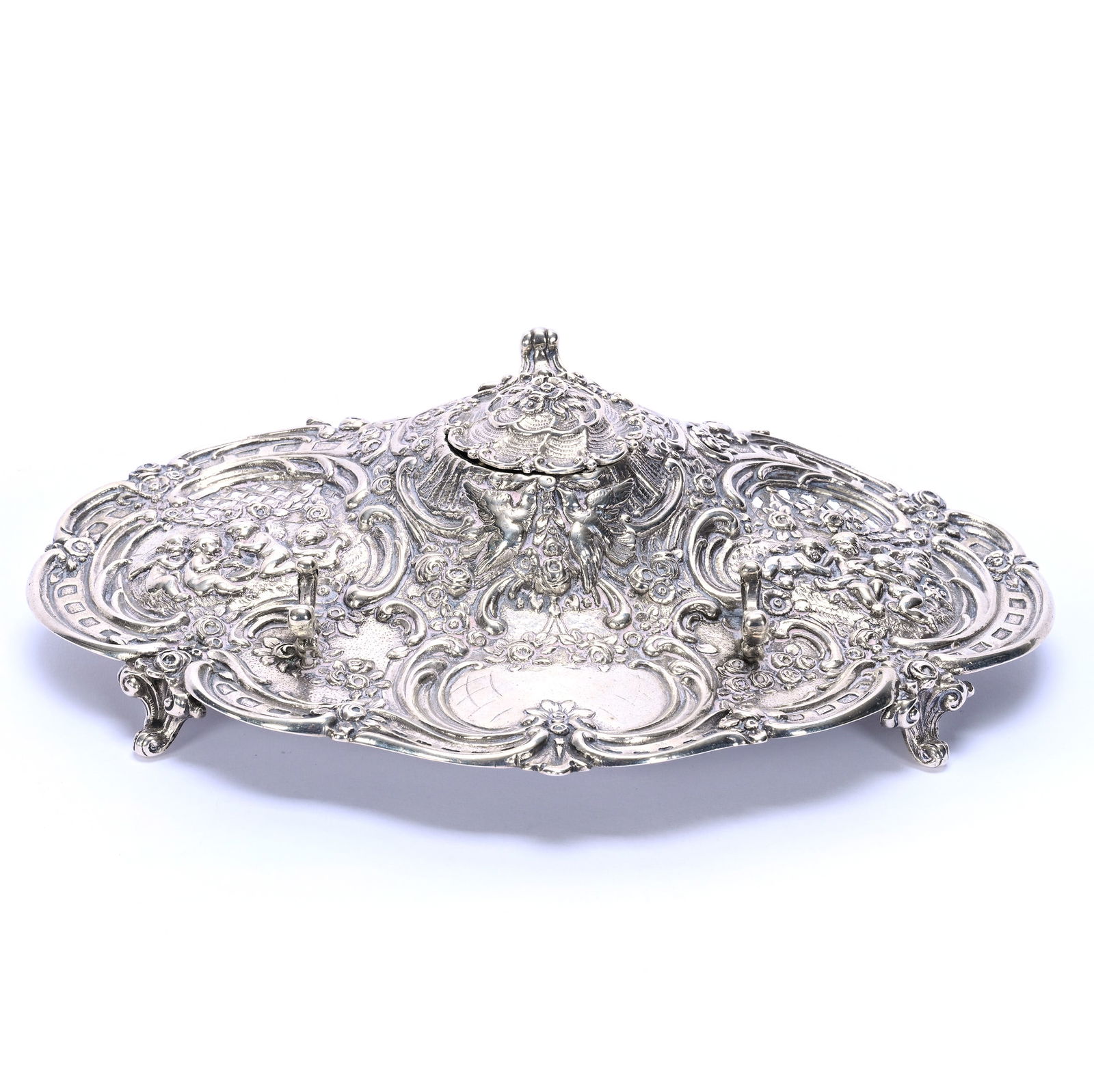 Solid Silver Inkwell Desk Set Att, Marked 800 Purity, Attributed To Germany (1 of 3)