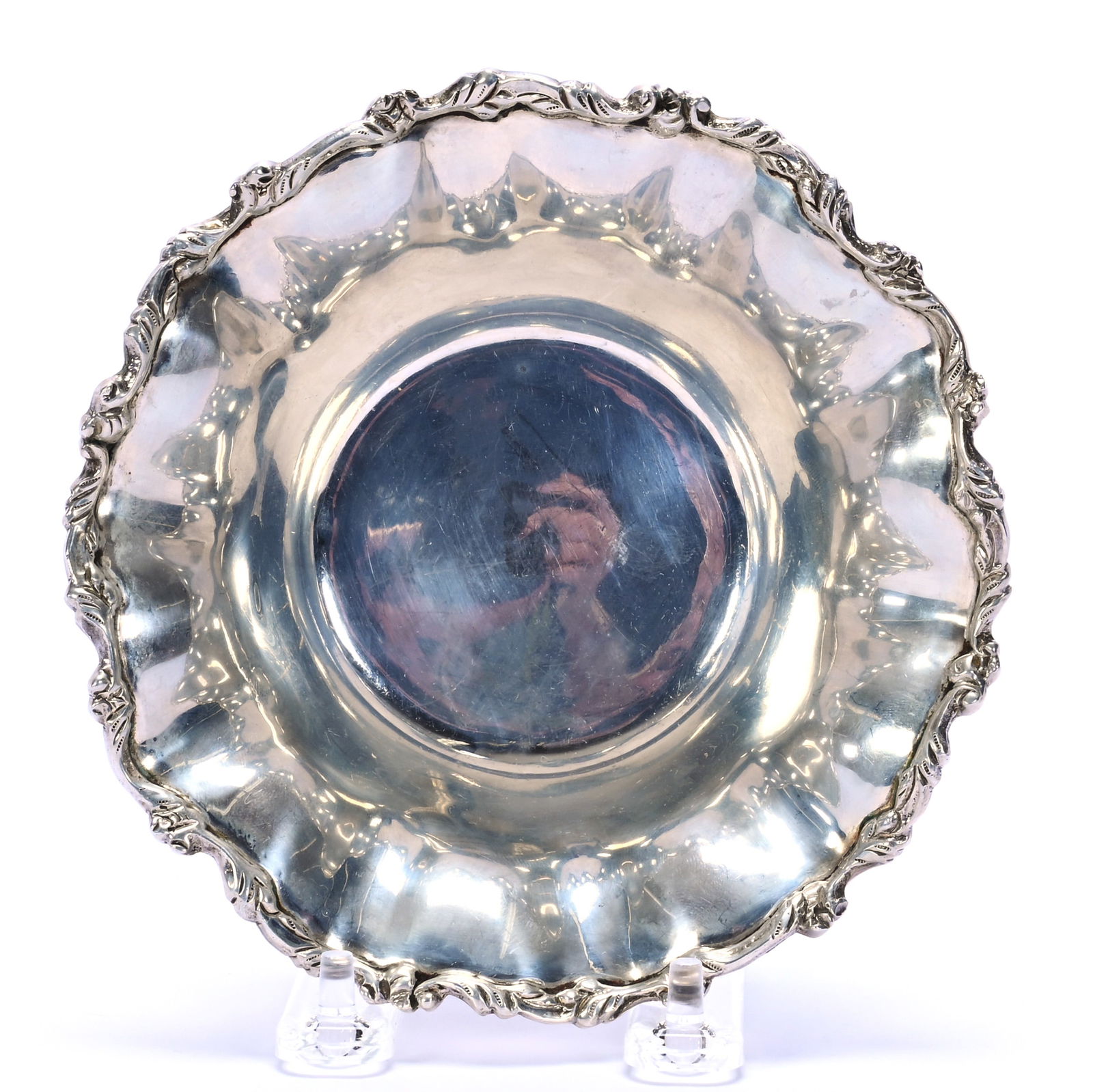 Solid Sterling Silver Bowl, Mexican Silver, Unidentified Maker's Mark: Solid Sterling Silver Bowl, Mexican Silver, Unidentified Maker's Mark, 2 x 6.25 x 6.25 Inches, Classic Fluted Rim, 201.0 Grams, Dr. Harold & Audrey Eklund Estate, Iowa.