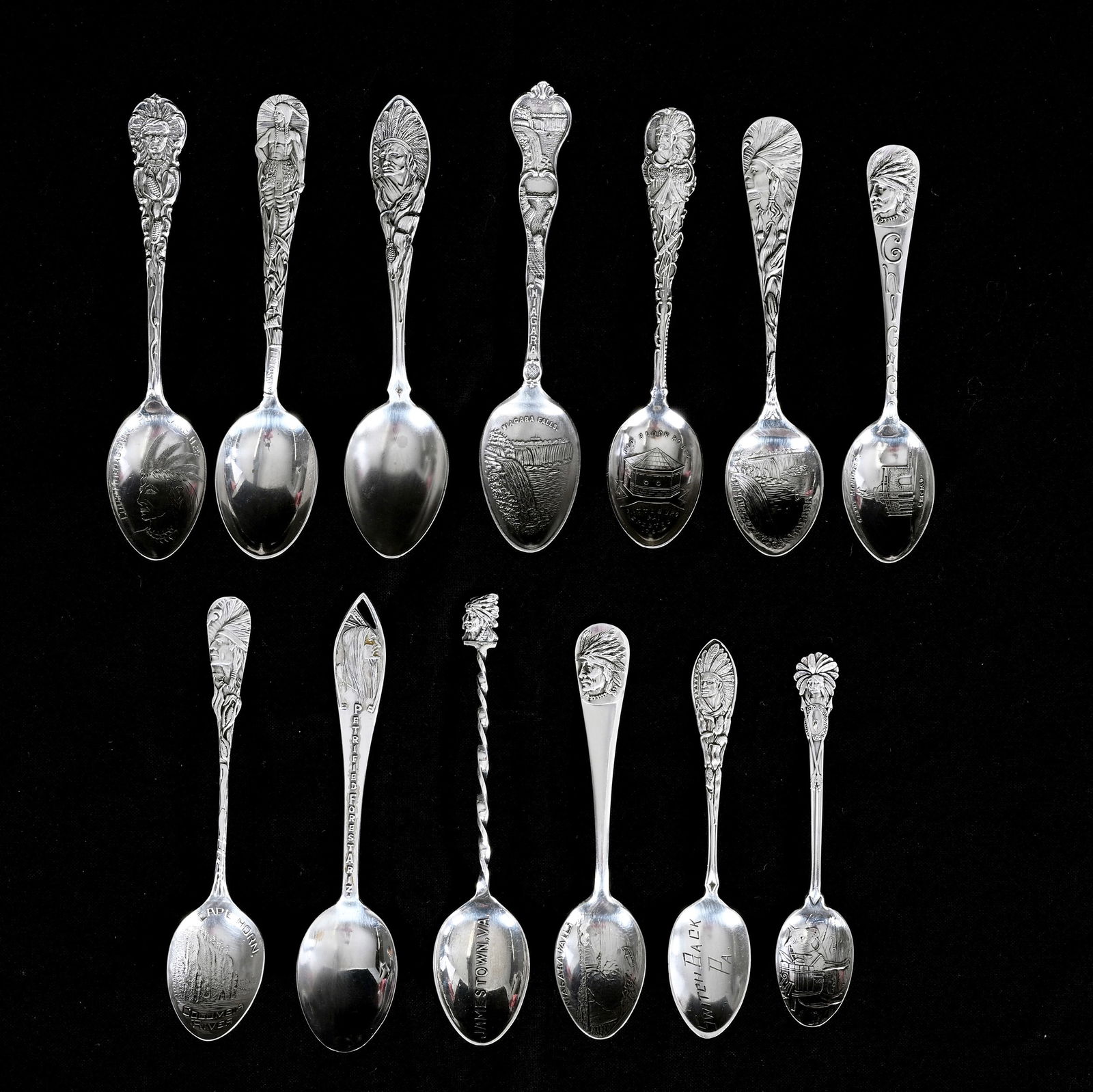 (13) Solid Sterling Silver Souvenir Demitasse Spoons With Native American Designs (1 of 6)