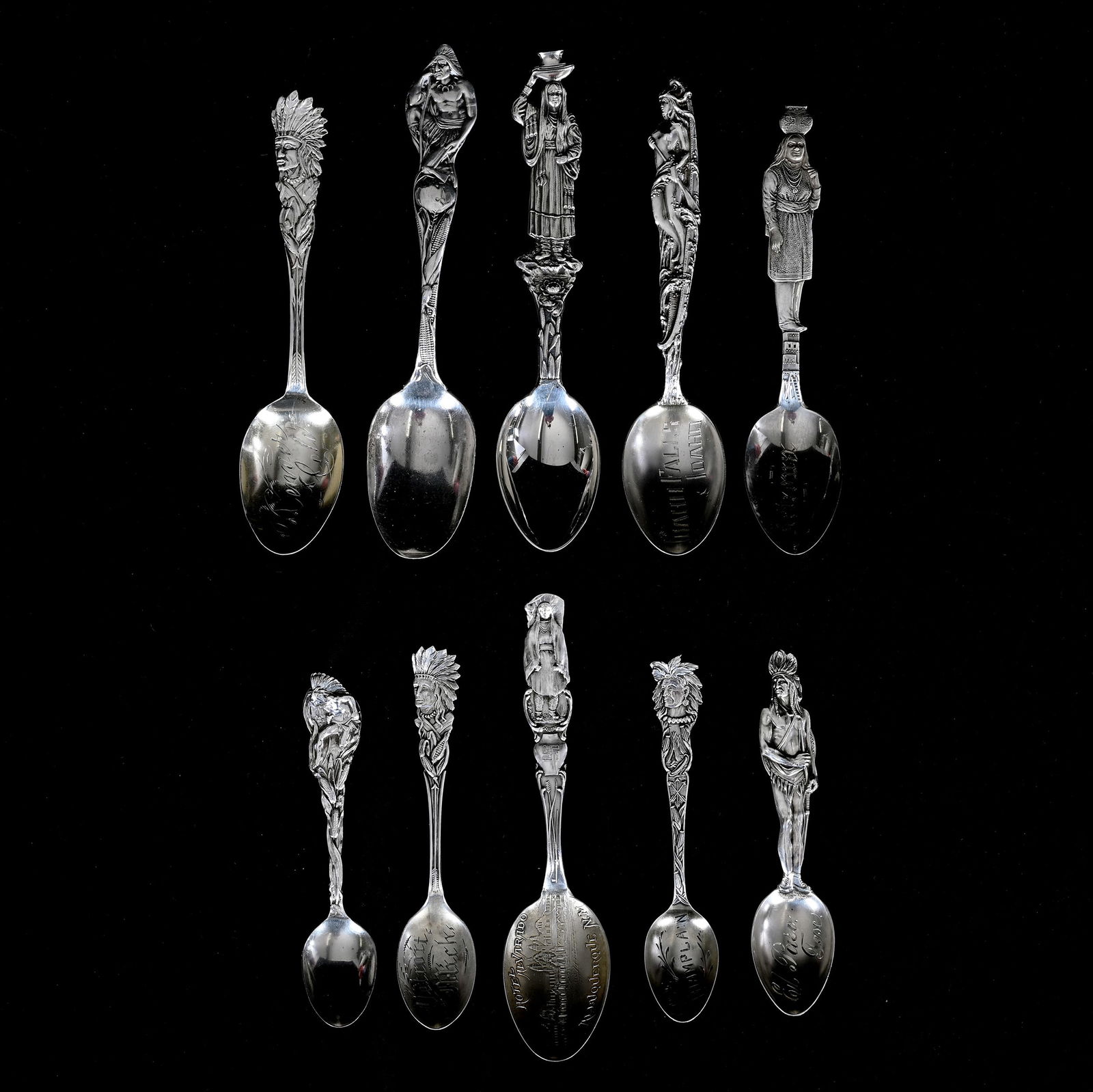 (10) Solid Sterling Silver Souvenir Spoons With Native American Designs (1 of 6)