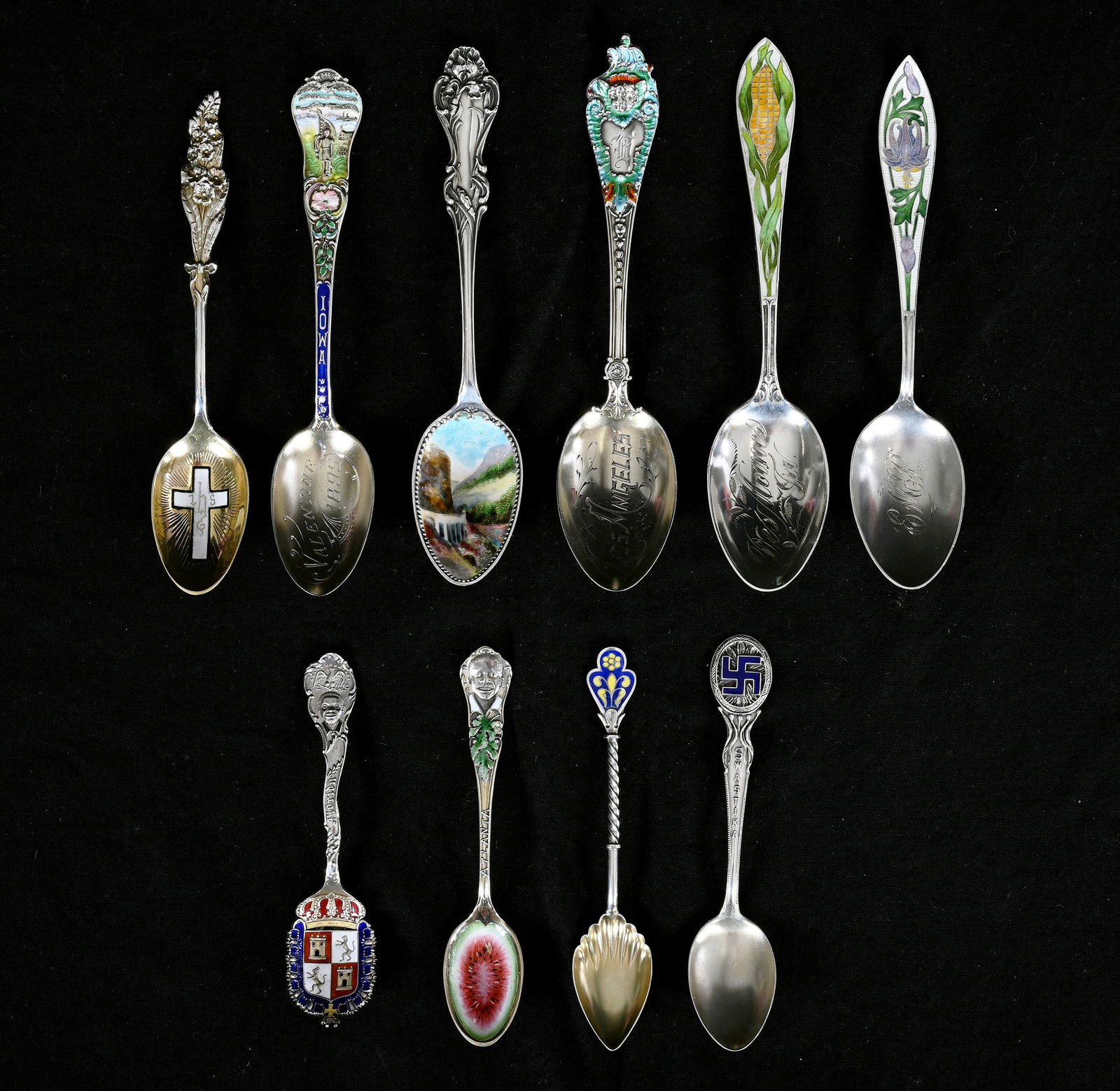 (10) Solid Sterling Silver Souvenir Spoons With Enamel Highlights (1 of 6)