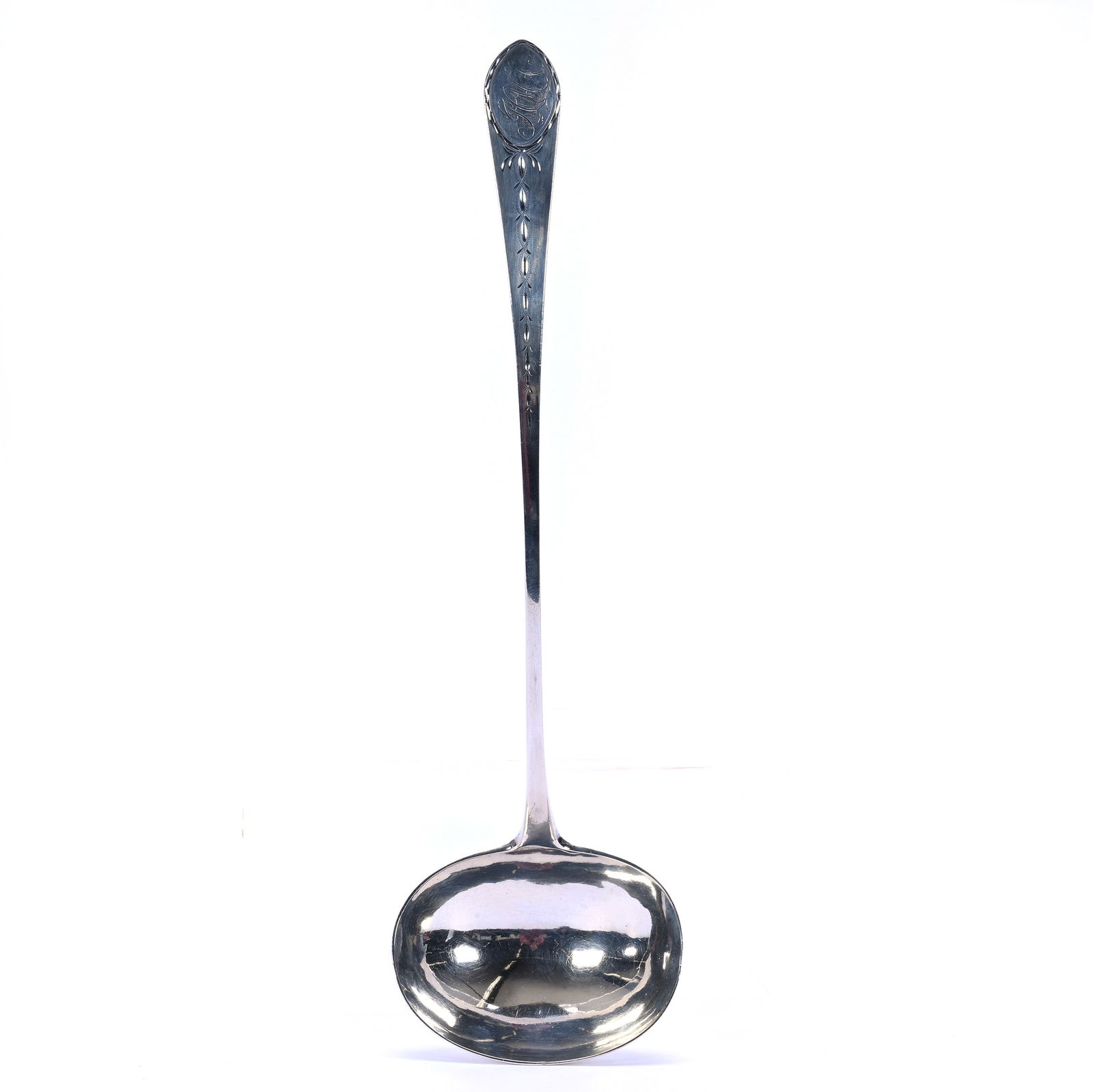 Solid Coin Silver Punch Ladle Marked W. G. Forbes (New York Silversmith), Dated 1791: Solid Coin Silver Punch Ladle Marked W. G. Forbes (New York Silversmith), Dated 1791, 14.5 x 4 x 2 Inches, 190.0 Grams, Dr. Harold & Audrey Eklund Estate, Iowa.