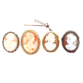 (4) Vintage Carved Cameo Broaches