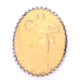 Sterling Silver Broach With Embossed Celluloid Courting Scene
