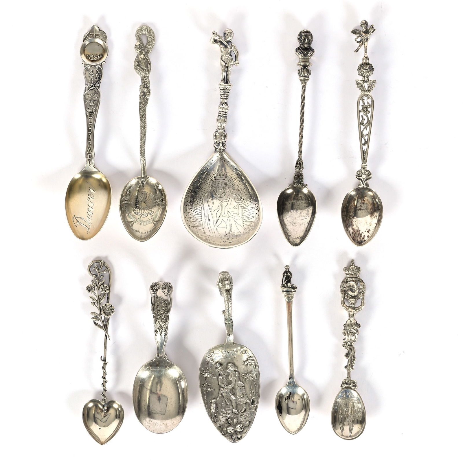 (10) Solid Sterling & Coin Silver Souvenir Spoons With Elaborate Handles (1 of 6)