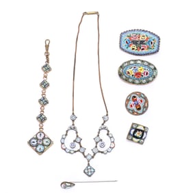 (7) Vintage Italian Micro-Mosaic Broaches, Hairpins, Etc.
