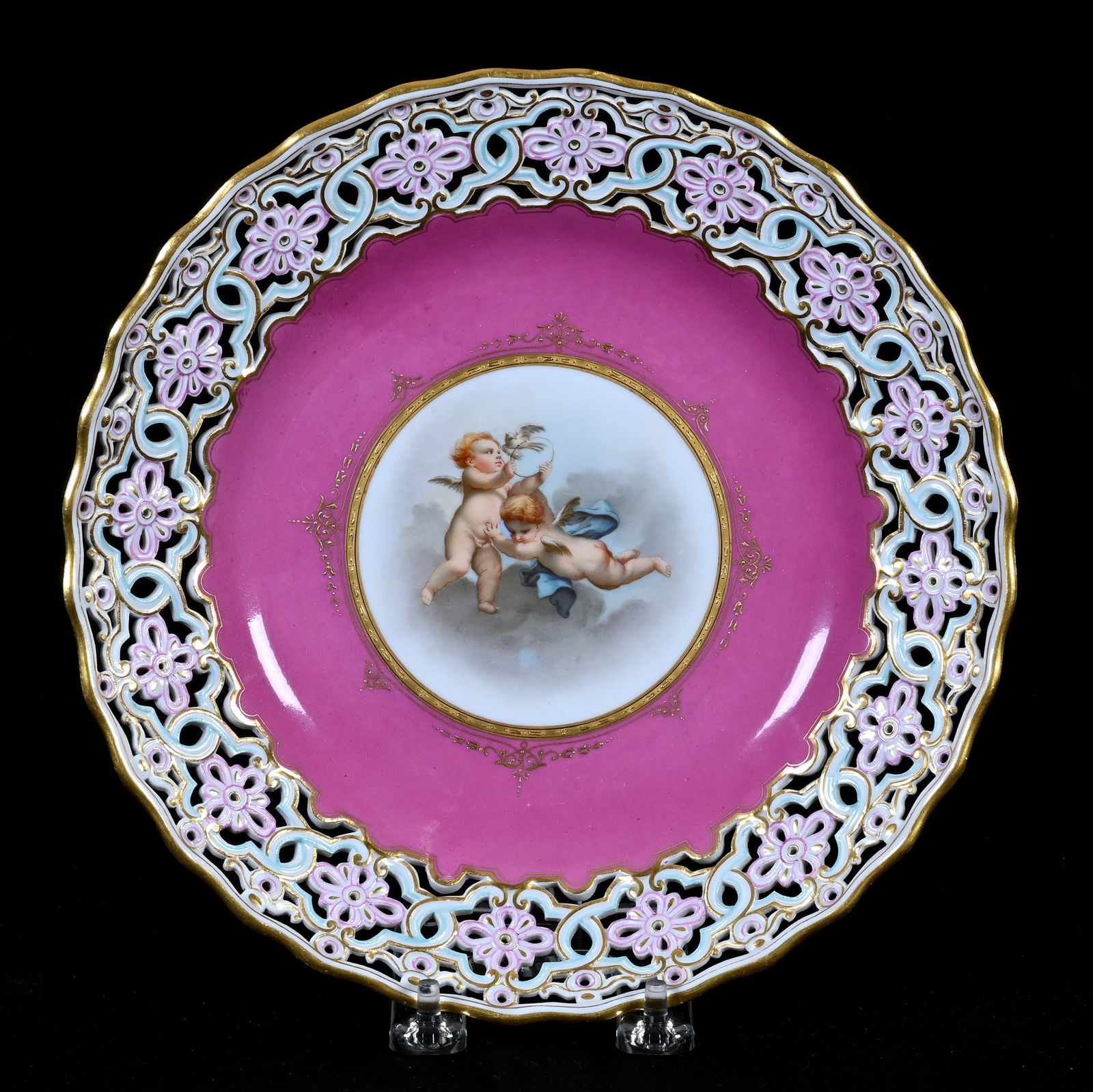 Plate, Meissen Blue Crossed Swords Mark, Hand Painted Cherubs & Dove Scenic Decor (1 of 2)