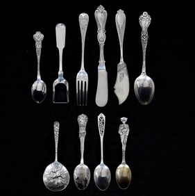 (10) Solid Sterling & Coin Silver Spoons, Forks, Knives & Scoop, Various Makers