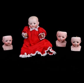 (4) Japanese Bisque Head Dolls Marked Nippon