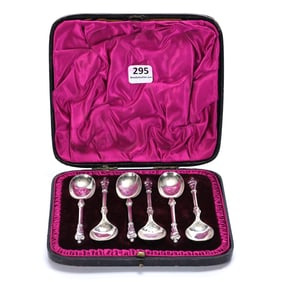 (6) Solid Sterling Silver Demitasse Spoons In Original Velvet & Silk Lined Case