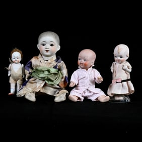(4) Japanese Bisque Dolls Marked Nippon
