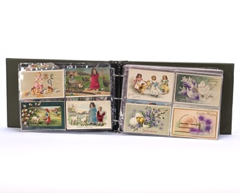 Over (125) Early Easter Postcards In Album