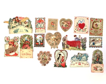 Over (75) Early Valentines In Album, Many Large Fold-Out