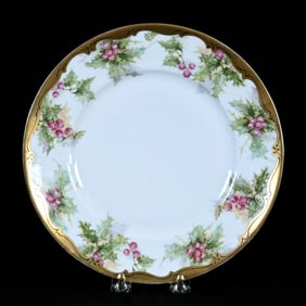 Plate Marked Silesia, Christmas Holly Decor, Gold Trim