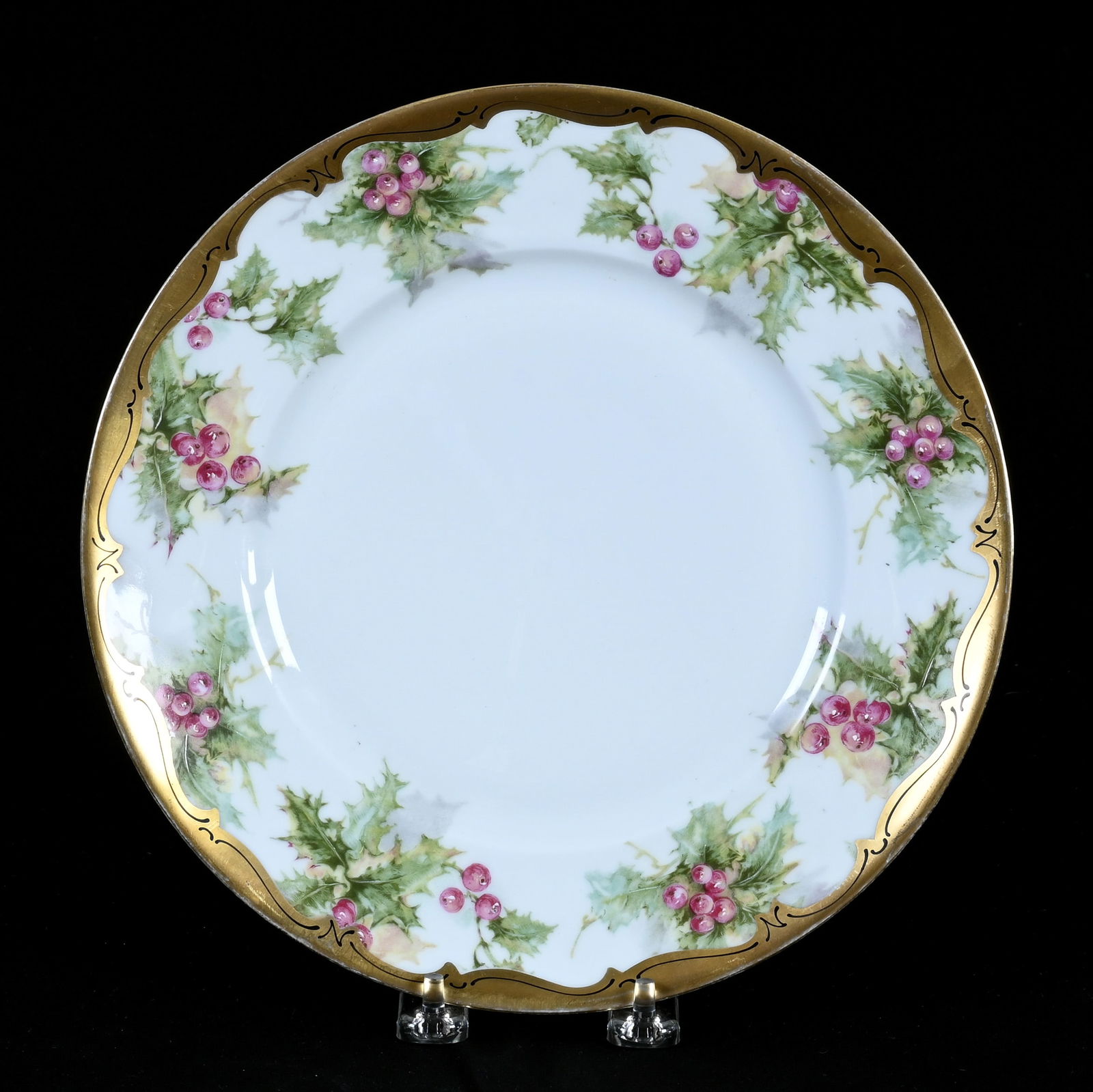 Plate Marked Silesia, Christmas Holly Decor, Gold Trim (1 of 2)