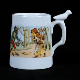 Child's Mug Marked Germany, Little Red Riding Hood Scenic Decor With Quote