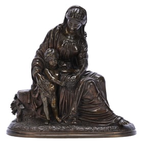 French Solid Original Bronze Group Titled "Virgin & Child" By Louis Albert Habert (1824-1893)
