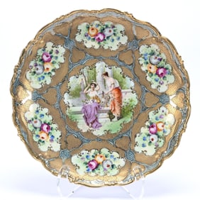 Charger Marked Nippon, Classic Scene Of Two Women In Garden