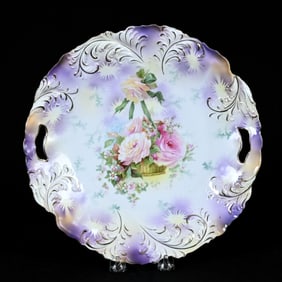 Cake Plate Marked R. S. Prussia, Plume Mold, Hanging Basket Decor