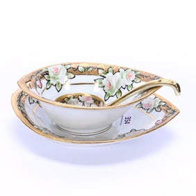 Mayonnaise Bowl, Underplate & Ladle Marked Nippon