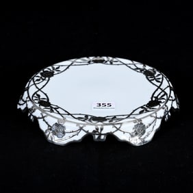 Hot Plate Marked R. C. Nippon, White With Sterling Silver Floral Overlay