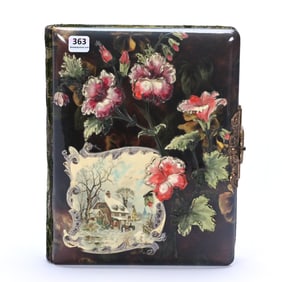Celluloid Photo Album, Embossed Floral Design With Winter Scenes