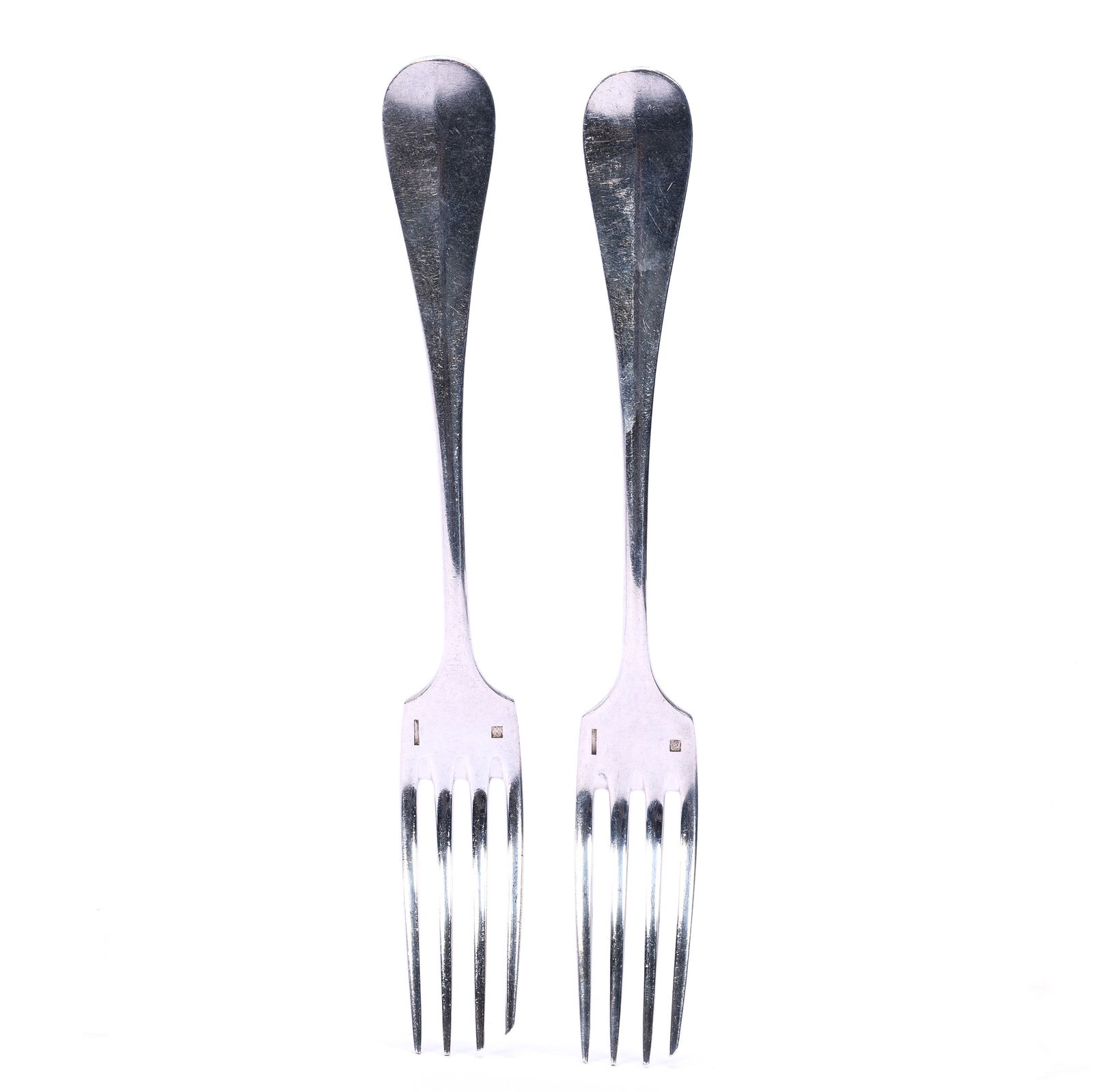 (2) French Solid Sterling Silver Forks Hallmarked Christofle: (2) French Solid Sterling Silver Forks Hallmarked Christofle, 8.25 x 1 x 1.25 Inches, 160.0 Grams, Dr. Harold & Audrey Eklund Estate, Iowa.