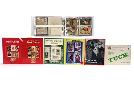 (6) Books About Postcards & Album Containing Postcards, Greeting Cards, Calendar, Advertising