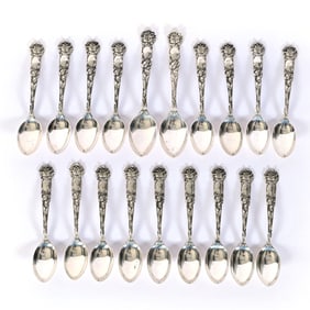 (19) Solid Sterling Silver Teaspoons Marked Alvin, Circa 1905